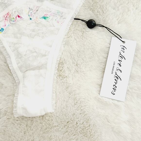 For Love and Lemons Outline White Rainbow Floral High Waisted Panty XXS NWT - Picture 6 of 13